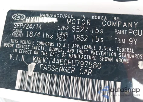 2015 Hyundai Accent Gls из США, поврежденный, VIN KMHCT4AE0FU797580